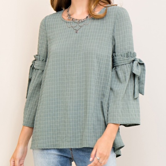 Sage Tie Sleeve Top - Picture 3 of 3
